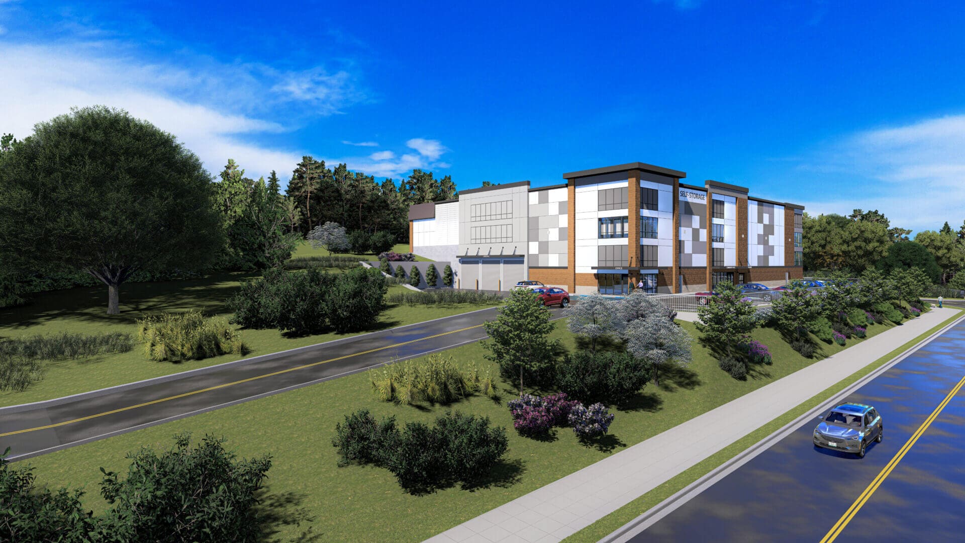Rendering of the Temple Hills Self Storage building exterior view