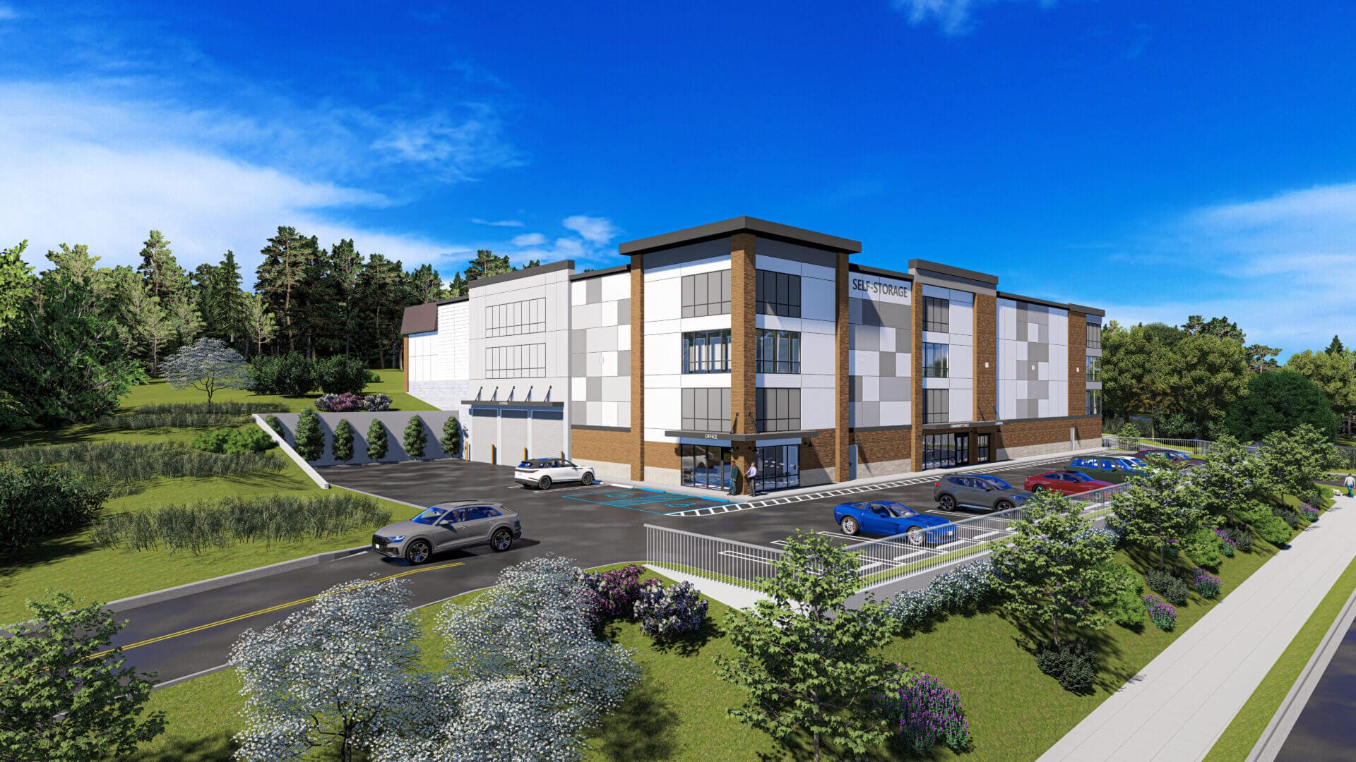 Rendering of the Temple Hills Self Storage building exterior view