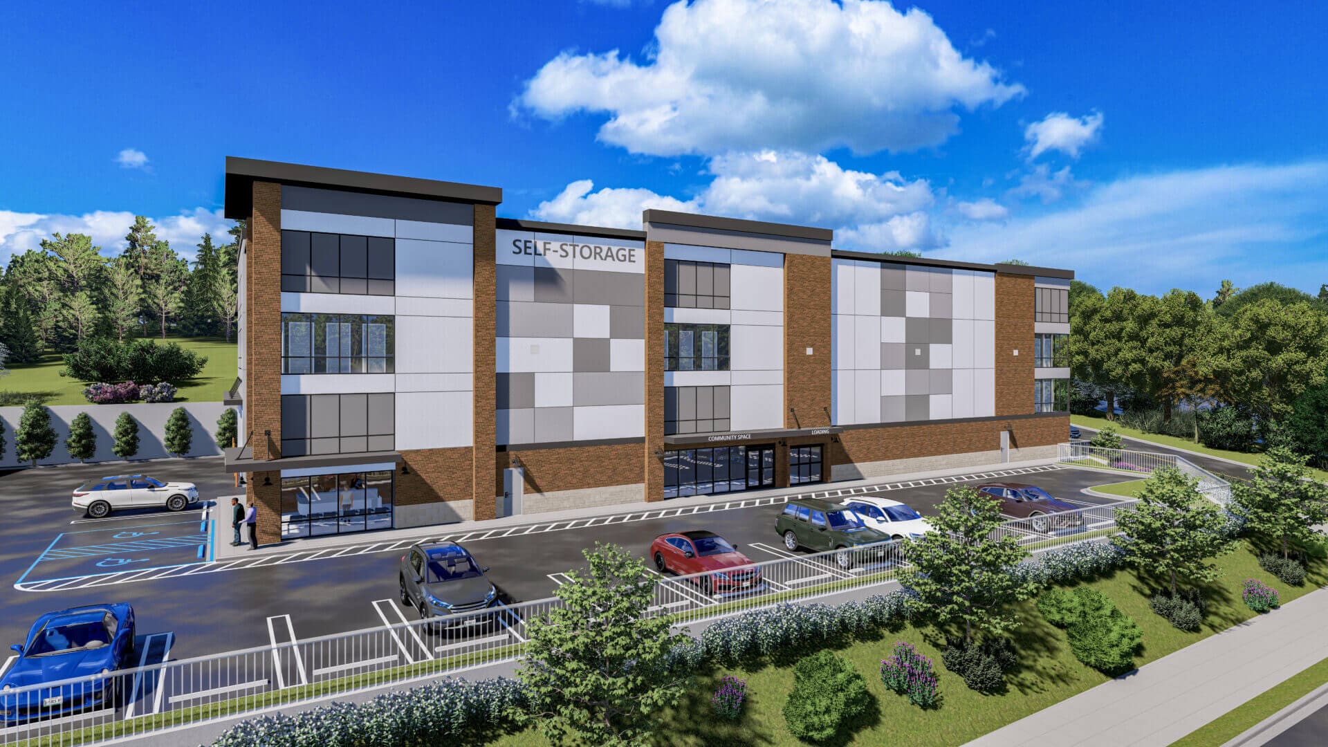 Rendering of the Temple Hills Self Storage building exterior view