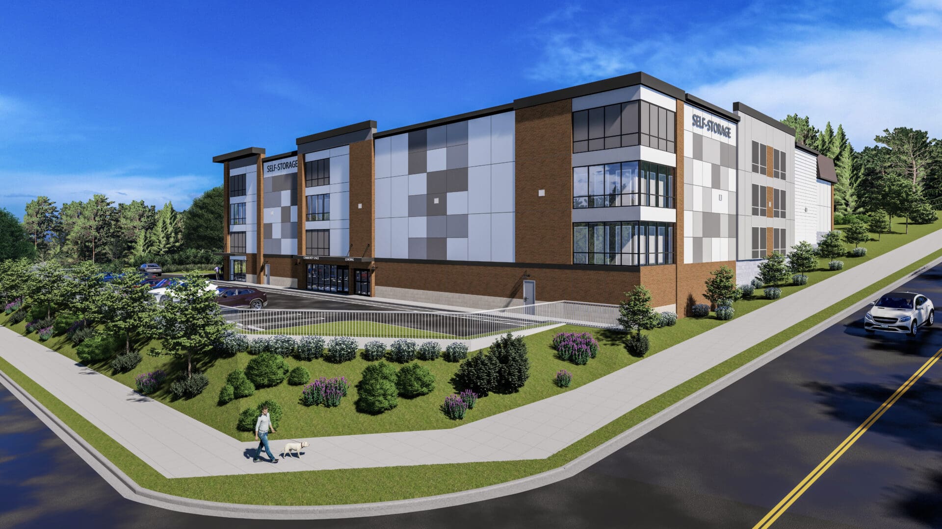 Rendering of the Temple Hills Self Storage building exterior view