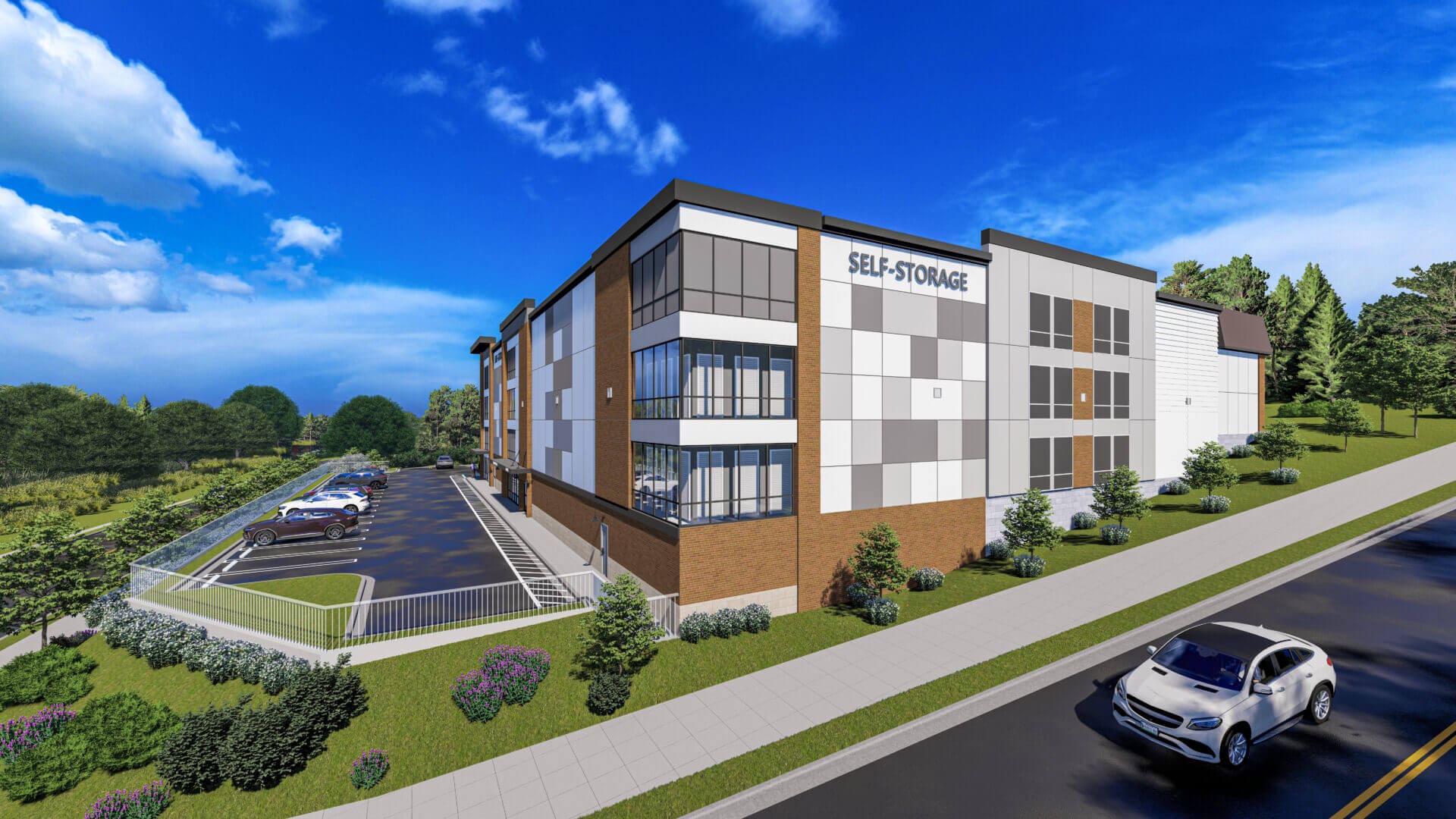 Rendering of the Temple Hills Self Storage building exterior view