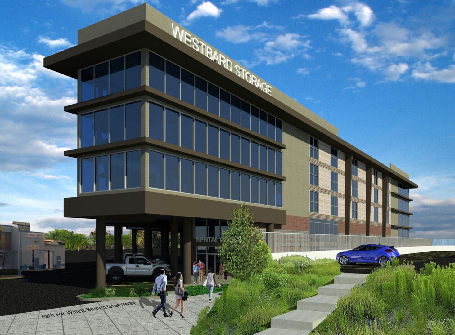 Bethesda Self Storage artist rendering of building with multi levels