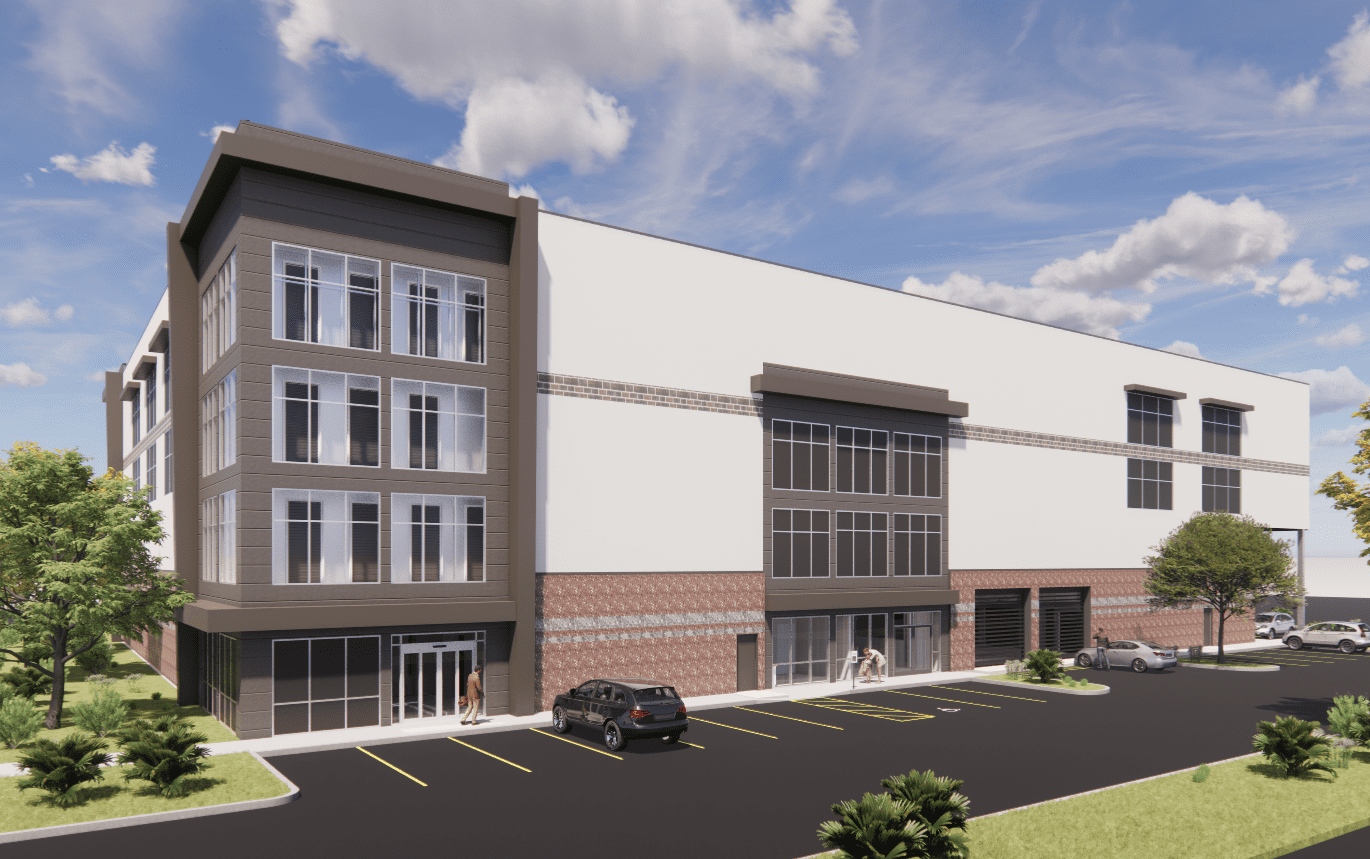 Three Lakes Self Storage Artist Rendering of Exterior Building with brick accents