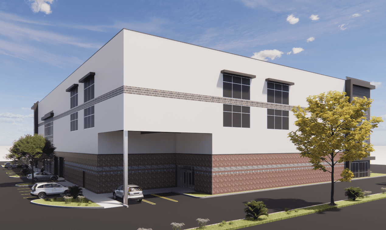 Three Lakes Self Storage Artist Rendering of Exterior Building with brick accents