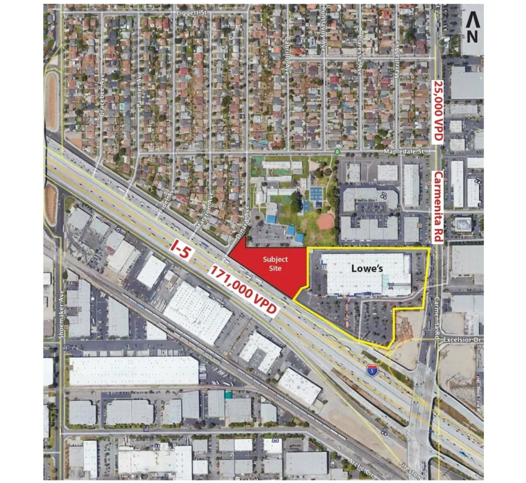 Map showing I-5 and Lowe's location.