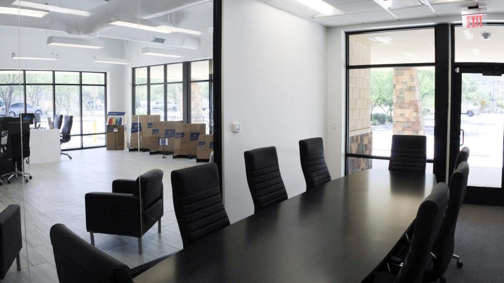 Tucson Steam Pump Self Storage conference table and window to office