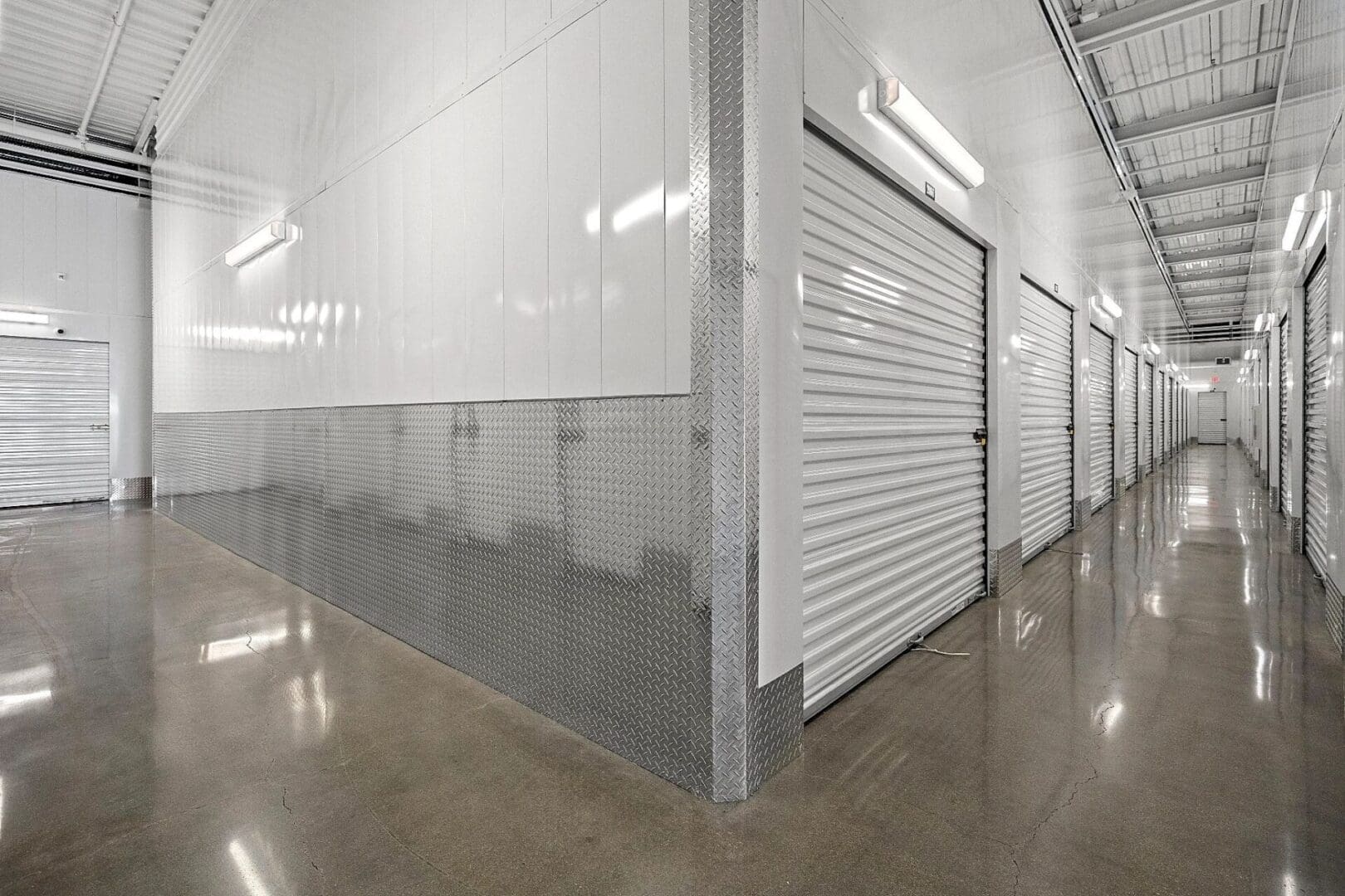 Storage units in a clean corridor.
