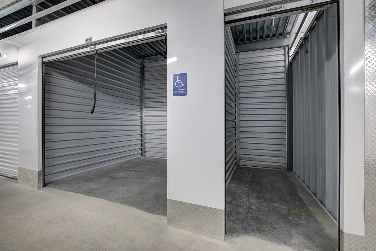 Interior view of storage unit with concrete floor