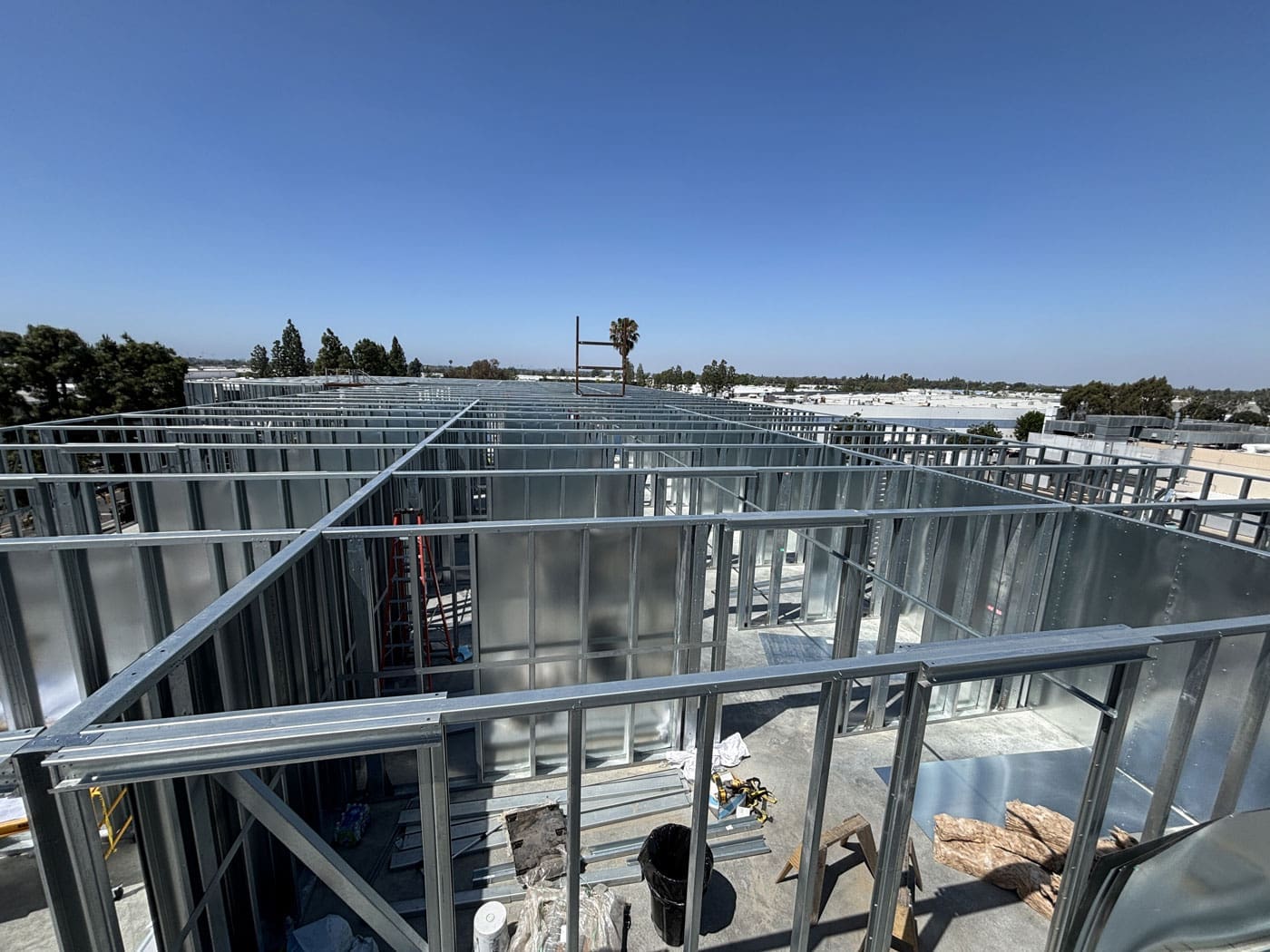 Construction of a self storage building with steel frames